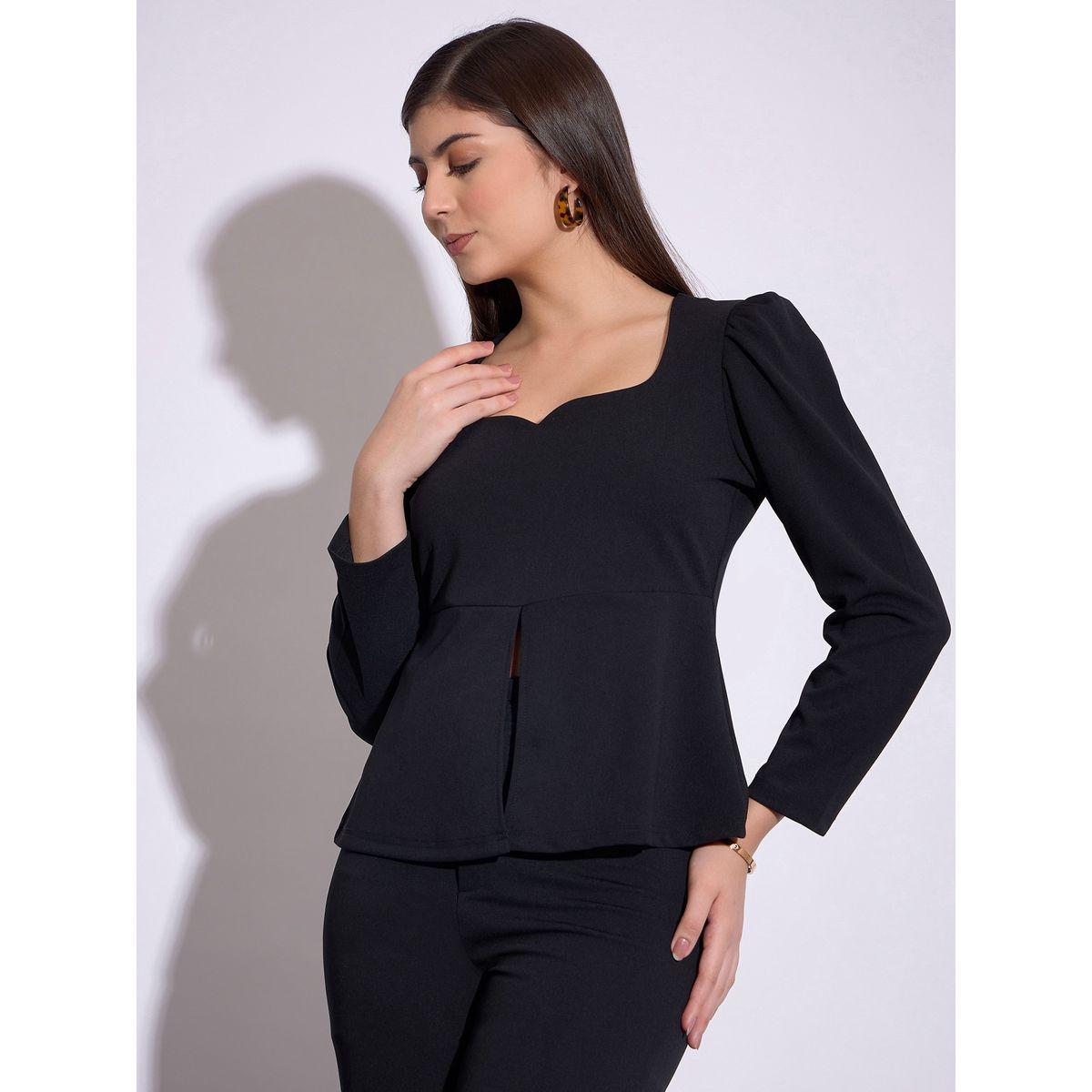 بلوزة بيبلوم بياقة على شكل قلب ساسافراس × ستايلي-women-clothing-shirtsandblouses-blouses-image-1