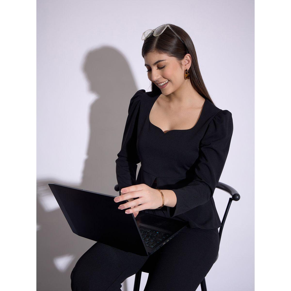 بلوزة بيبلوم بياقة على شكل قلب ساسافراس × ستايلي-women-clothing-shirtsandblouses-blouses-image-3