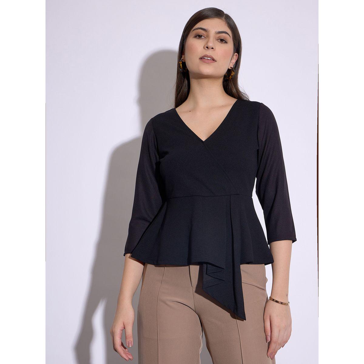 بلوزة بيبلوم بحافة غير متماثلة الطول ساسافراس × ستايلي-women-clothing-shirtsandblouses-blouses-image-1
