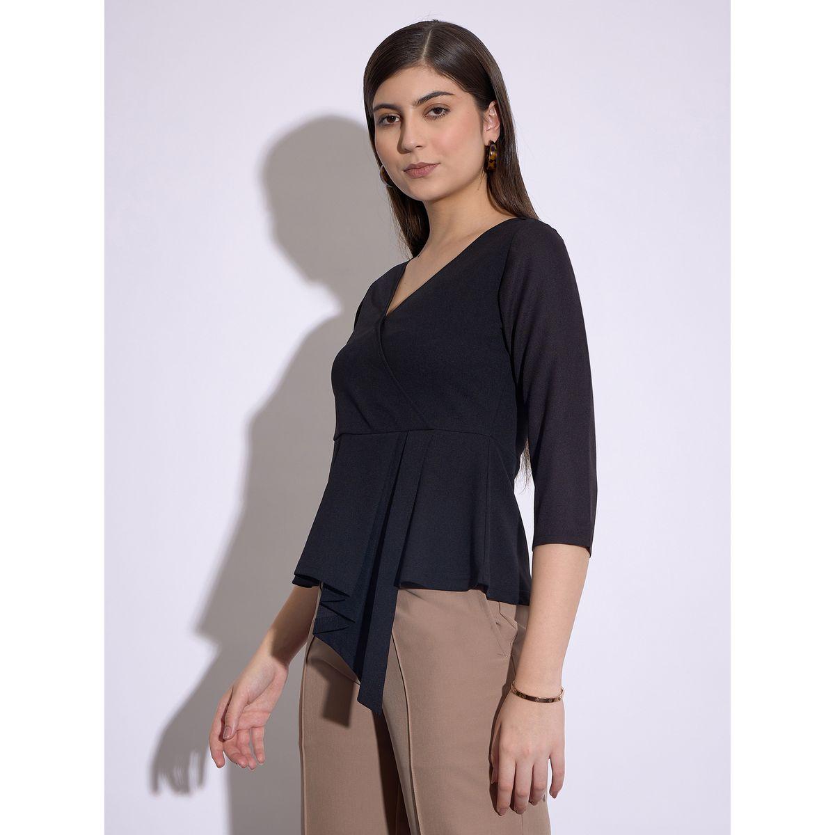 بلوزة بيبلوم بحافة غير متماثلة الطول ساسافراس × ستايلي-women-clothing-shirtsandblouses-blouses-image-3
