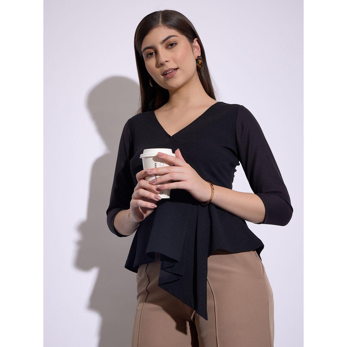 بلوزة بيبلوم بحافة غير متماثلة الطول ساسافراس × ستايلي-women-clothing-shirtsandblouses-blouses-image-7