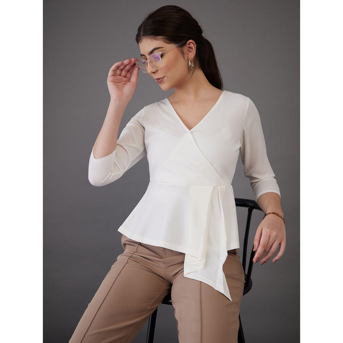 بلوزة بيبلوم بحافة غير متماثلة الطول ساسافراس × ستايلي-women-clothing-shirtsandblouses-blouses-image-1