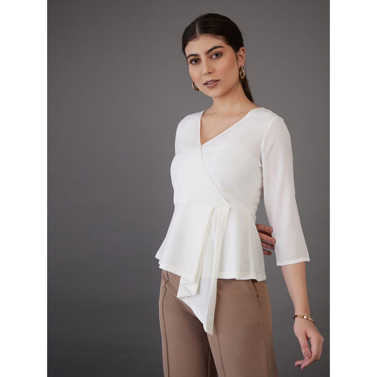Sassafras X Styli  Asymmetric Hem V Neck Peplum Top-women-clothing-shirtsandblouses-blouses-image-3