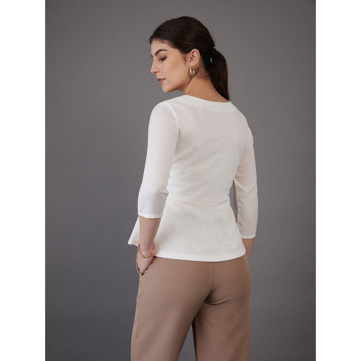 Sassafras X Styli  Asymmetric Hem V Neck Peplum Top-women-clothing-shirtsandblouses-blouses-image-5