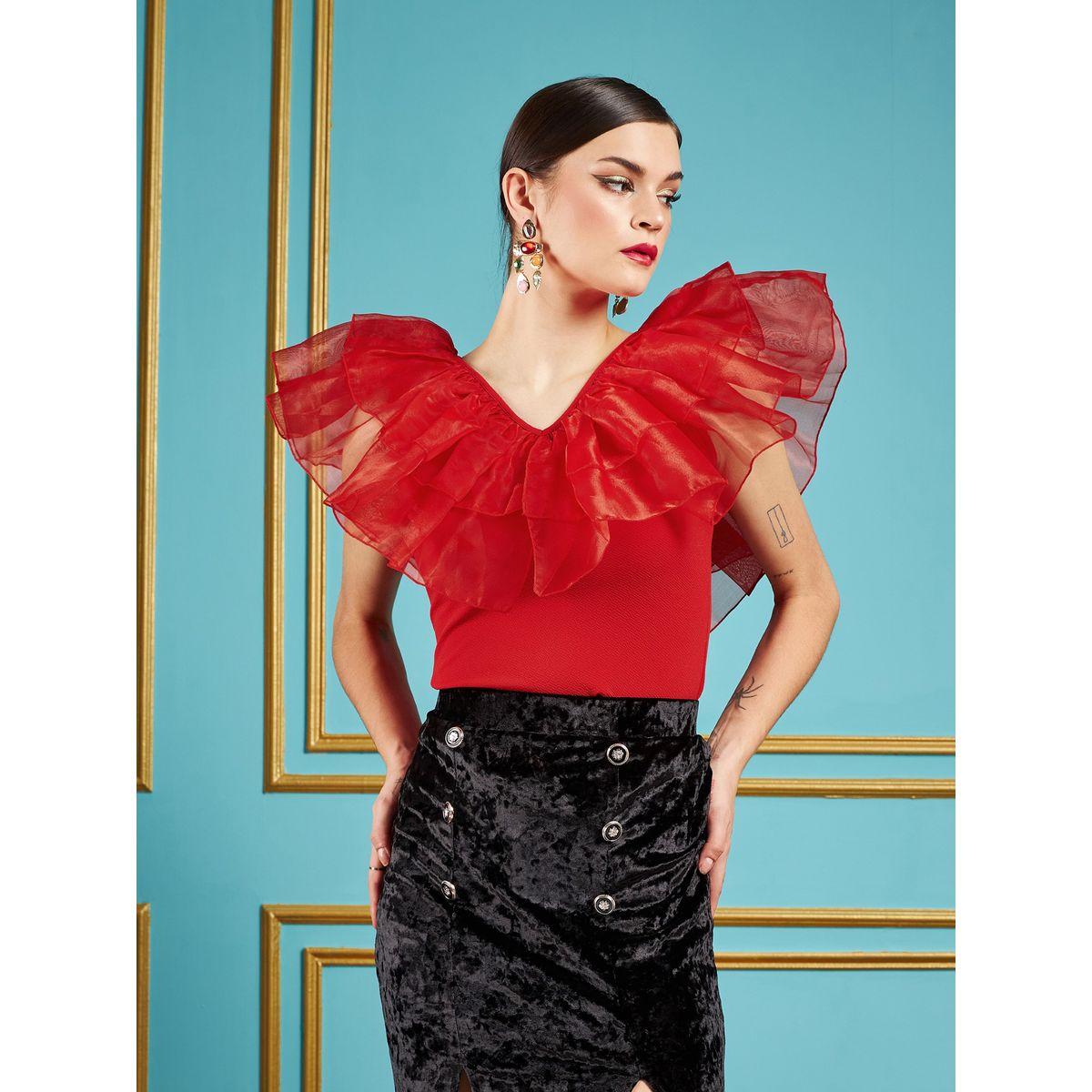 بلوزة سادة بلا اكمام مع تفاصيل كشكش ساسافراس × ستايلي-women-clothing-shirtsandblouses-blouses-image-1