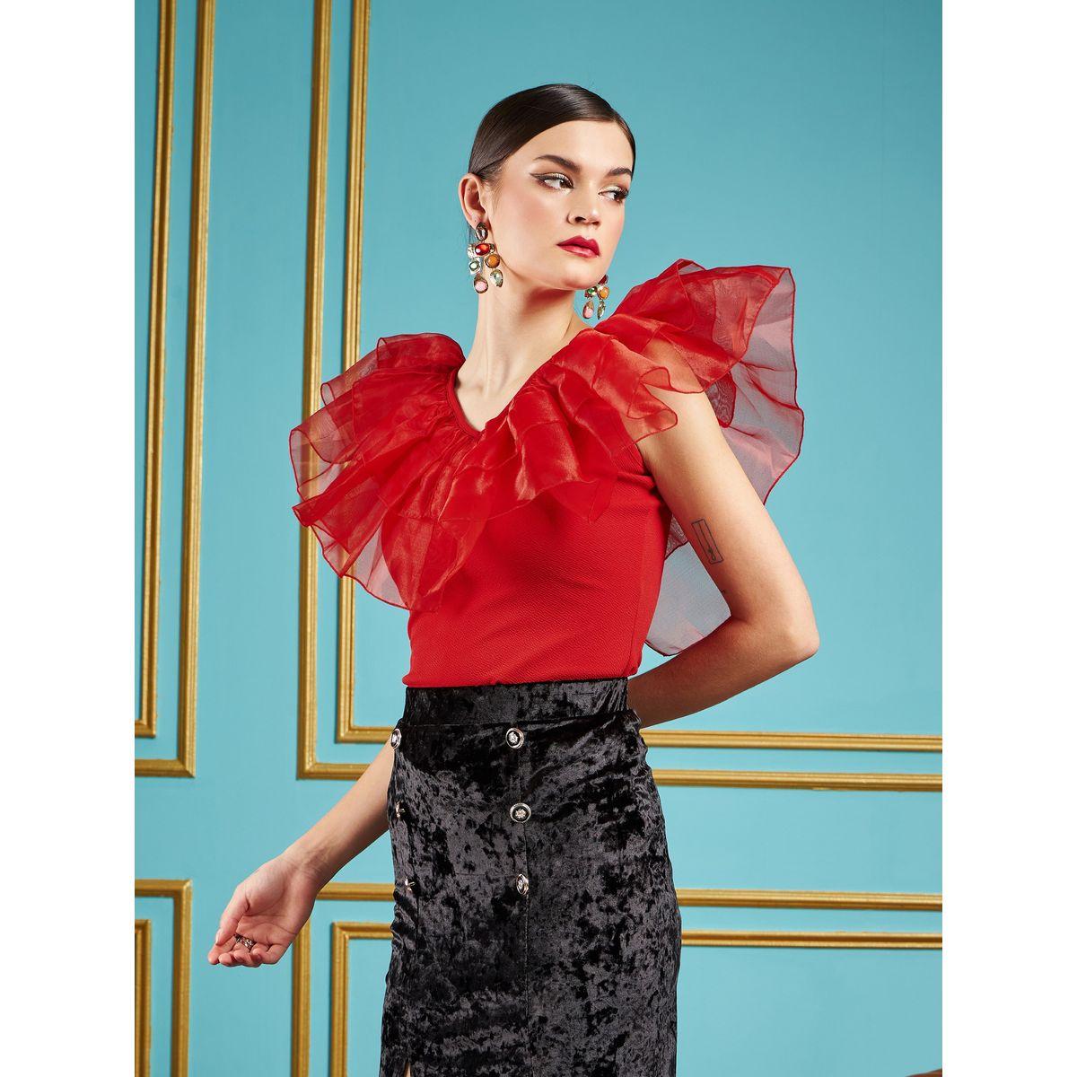 بلوزة سادة بلا اكمام مع تفاصيل كشكش ساسافراس × ستايلي-women-clothing-shirtsandblouses-blouses-image-3