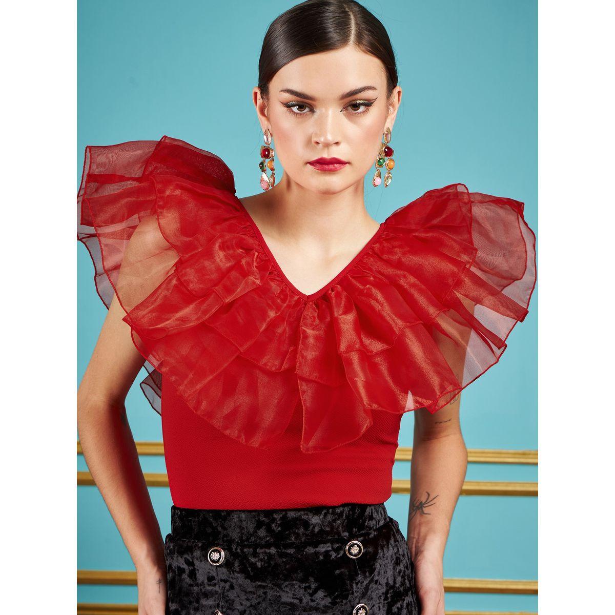Sassafras X Styli  Frill Detail V Neck Top-women-clothing-shirtsandblouses-blouses-image-4