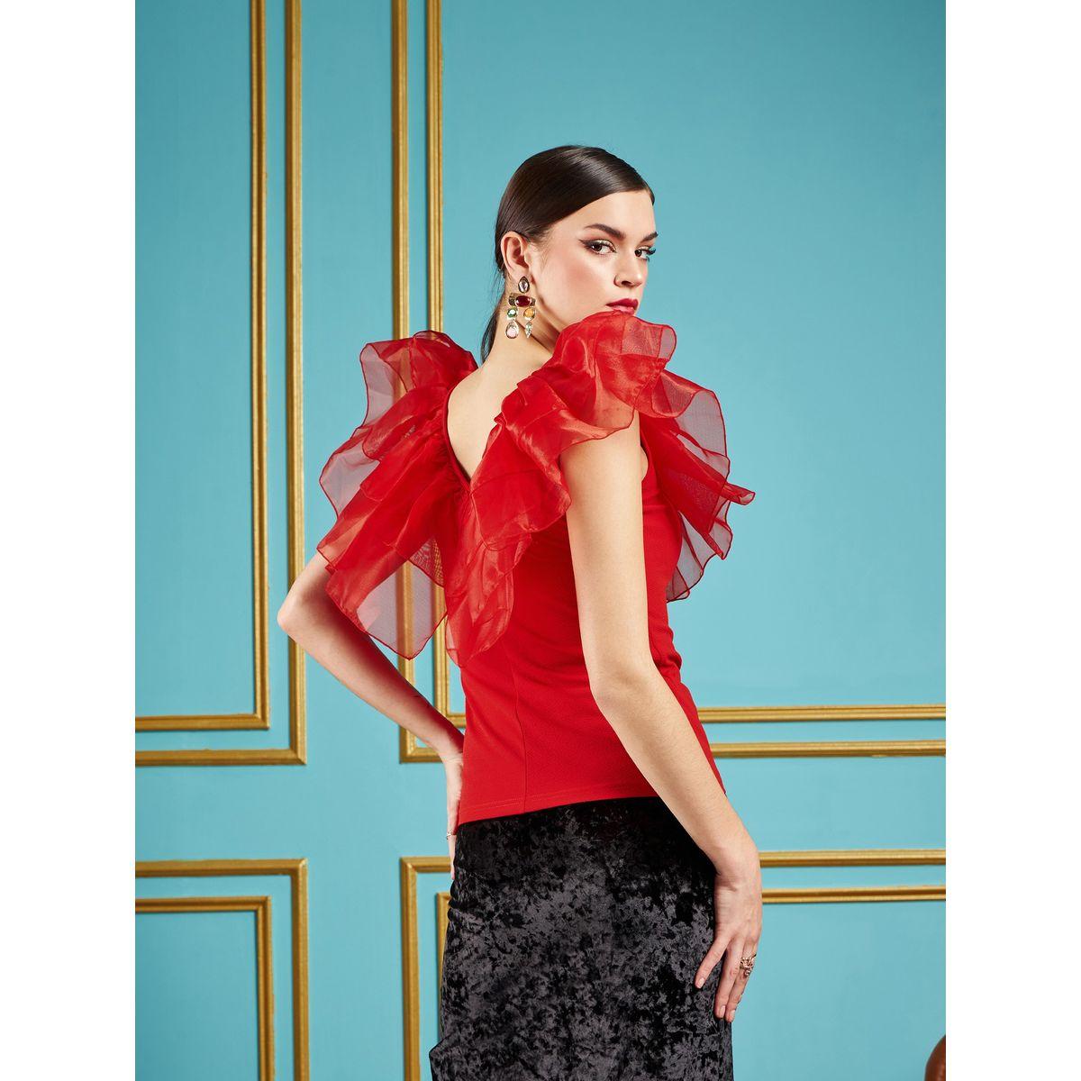 بلوزة سادة بلا اكمام مع تفاصيل كشكش ساسافراس × ستايلي-women-clothing-shirtsandblouses-blouses-image-5