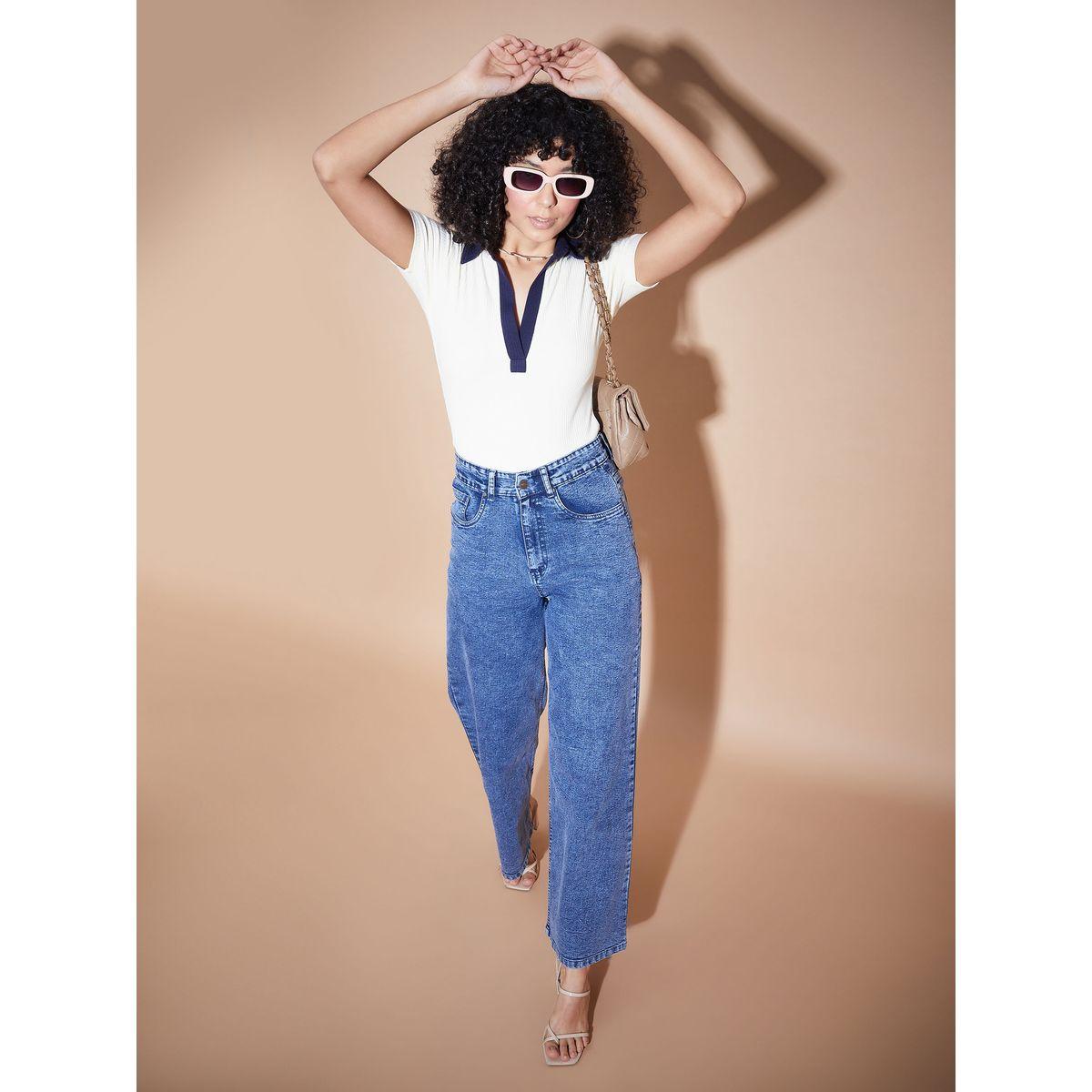 بلوزة مضلعة بياقة بولو واكمام قصيرة ساسافراس × ستايلي-women-clothing-tshirts-image-6