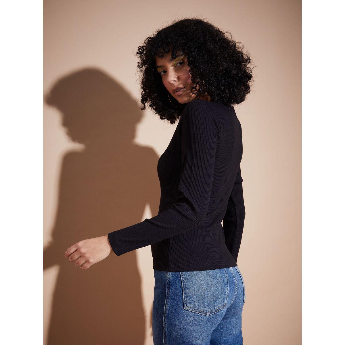 Sassafras X Styli  Ribbed V Neck Button Detail Regular Fit Top-women-clothing-shirtsandblouses-blouses-image-5