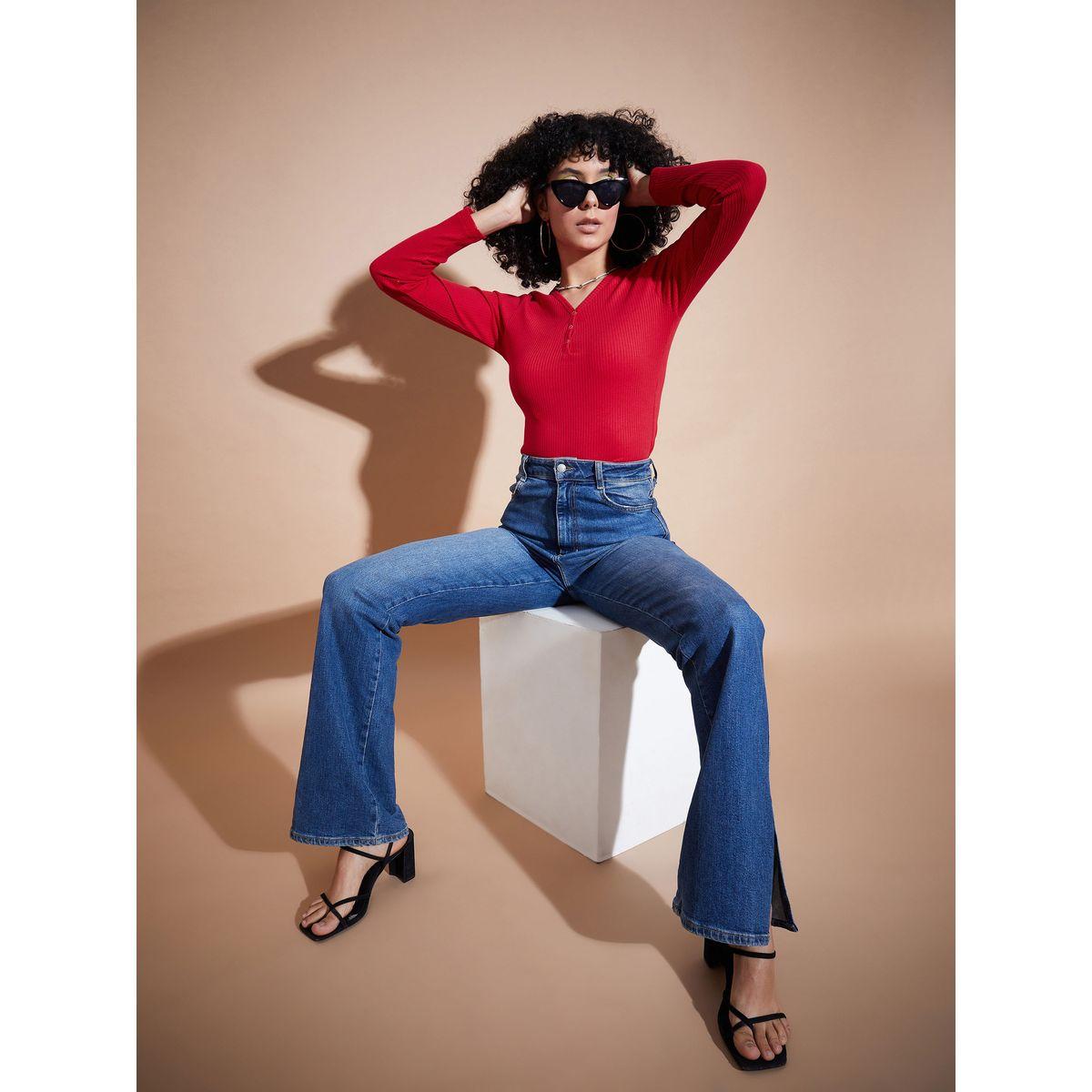Sassafras X Styli  Ribbed V Neck Button Detail Regular Fit Top-women-clothing-shirtsandblouses-blouses-image-2