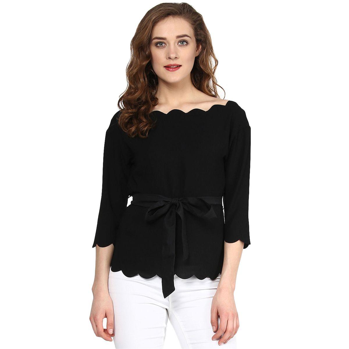 بلوزة باكتاف مكشوفة واربطة ساسافراس × ستايلي-women-clothing-shirtsandblouses-blouses-image-1