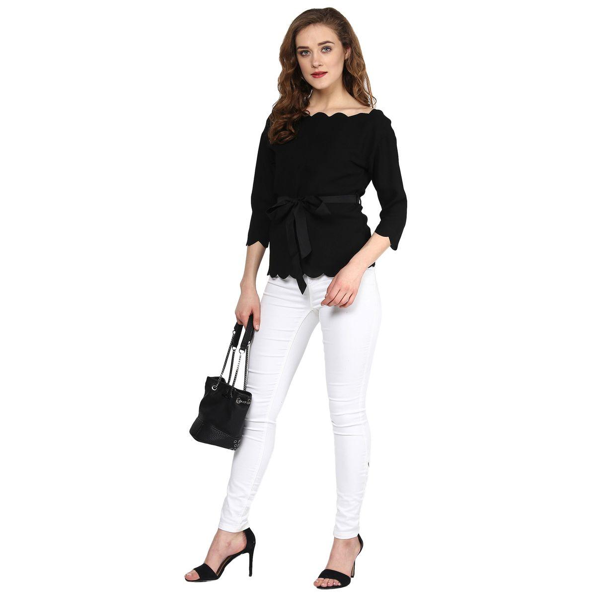 Sassafras X Styli  Scallop Edge Off Shoulder Top with Self Tie Up-women-clothing-shirtsandblouses-blouses-image-2