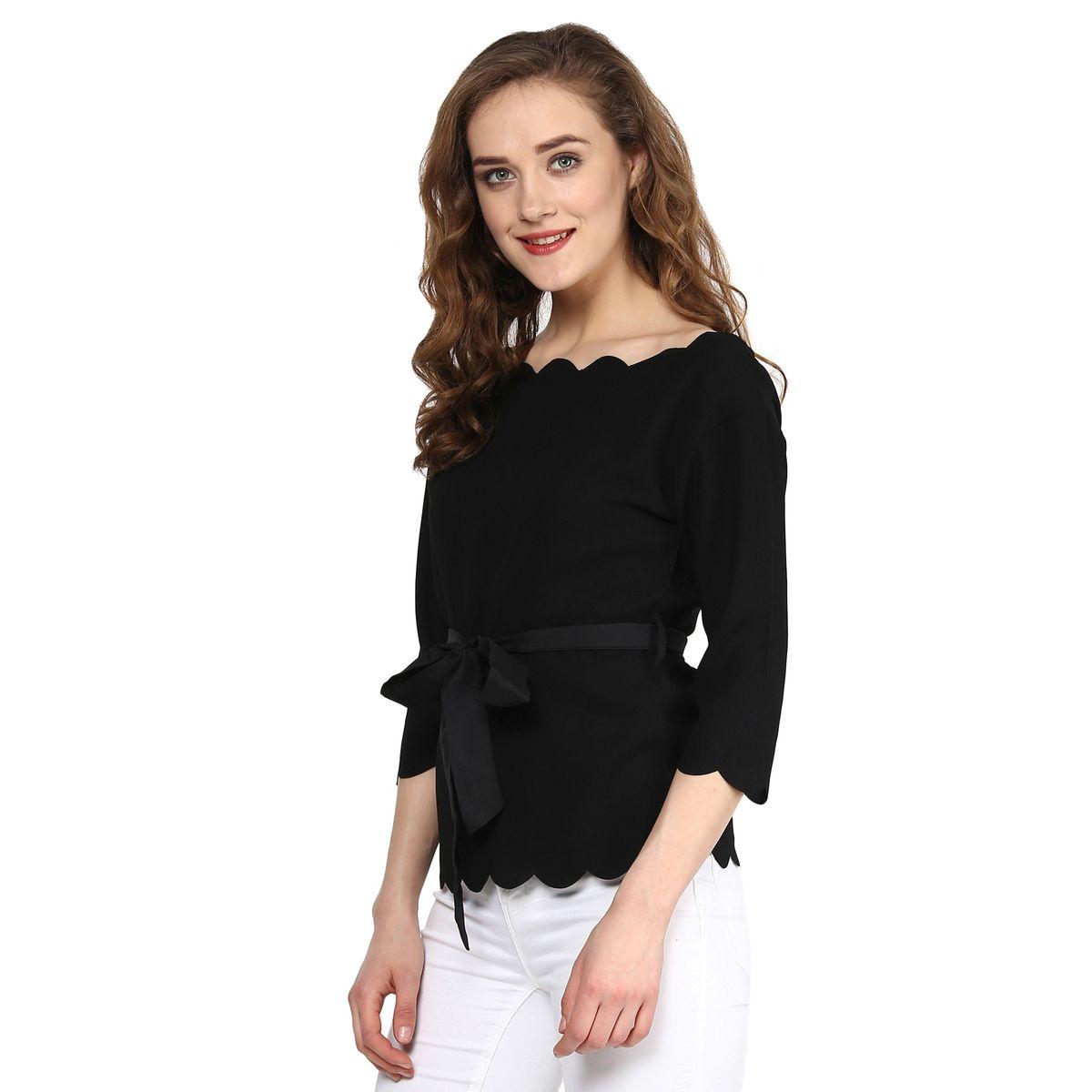 Sassafras X Styli  Scallop Edge Off Shoulder Top with Self Tie Up-women-clothing-shirtsandblouses-blouses-image-4