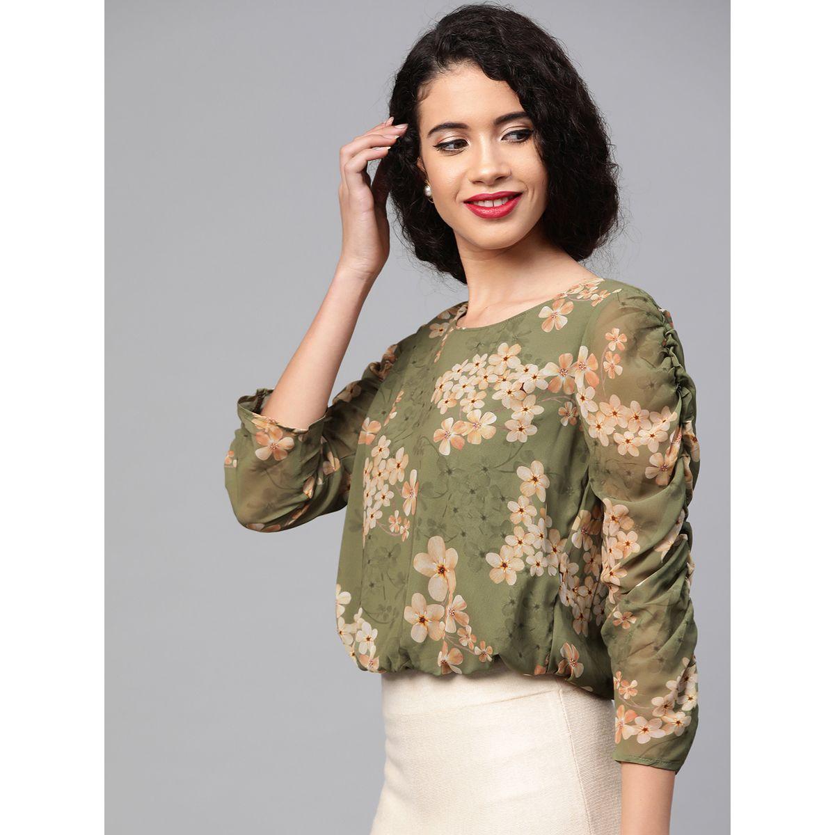 بلوزة قصيرة مطبعة بالكامل بطبعة زهور ساسافراس × ستايلي-women-clothing-shirtsandblouses-blouses-image-1