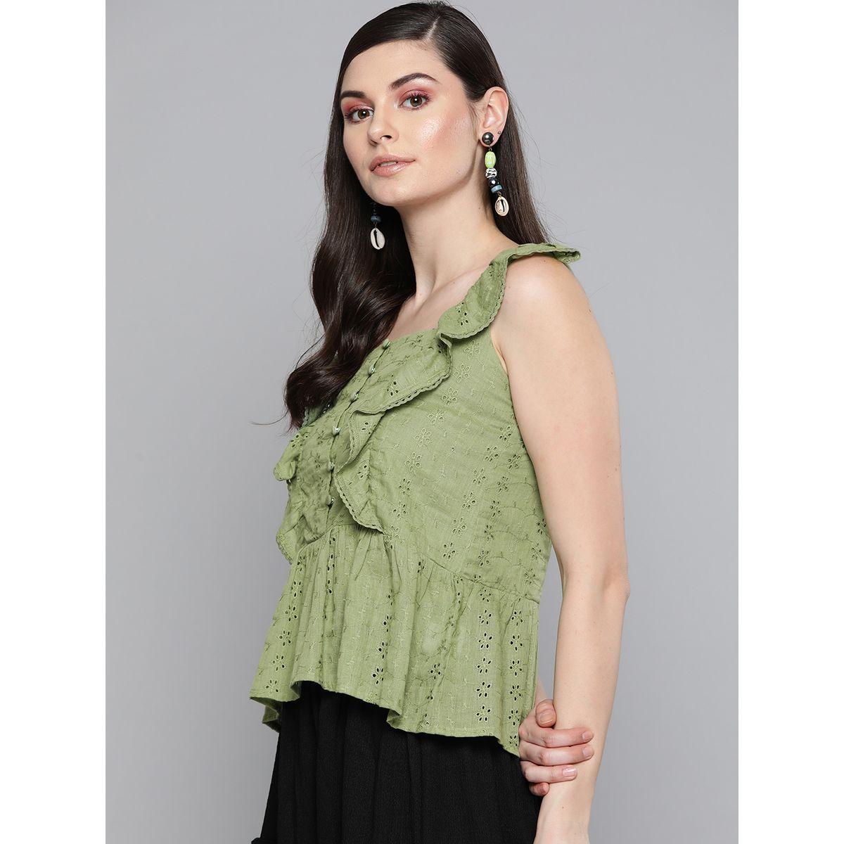 Sassafras X Styli  Schiffli Button Detail Ruffle Sleeves Peplum Top-women-clothing-shirtsandblouses-blouses-image-2