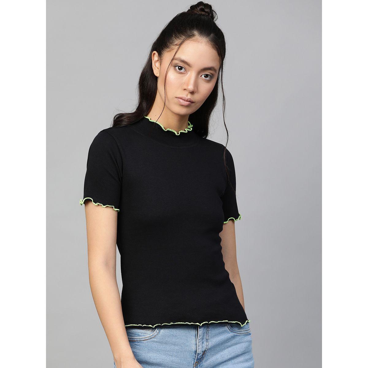 Sassafras X Styli  Ribbed Contrast Stitch Trim High Neck Top-women-clothing-shirtsandblouses-blouses-image-1
