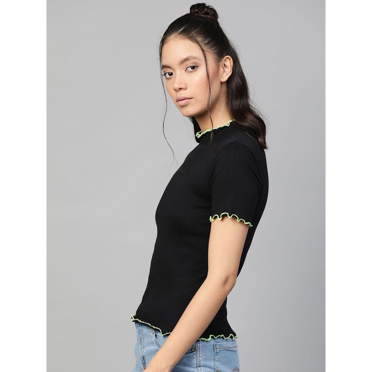 بلوزة مضلعة بتفاصيل مدروزة مع ياقة عالية ساسافراس × ستايلي-women-clothing-shirtsandblouses-blouses-image-2