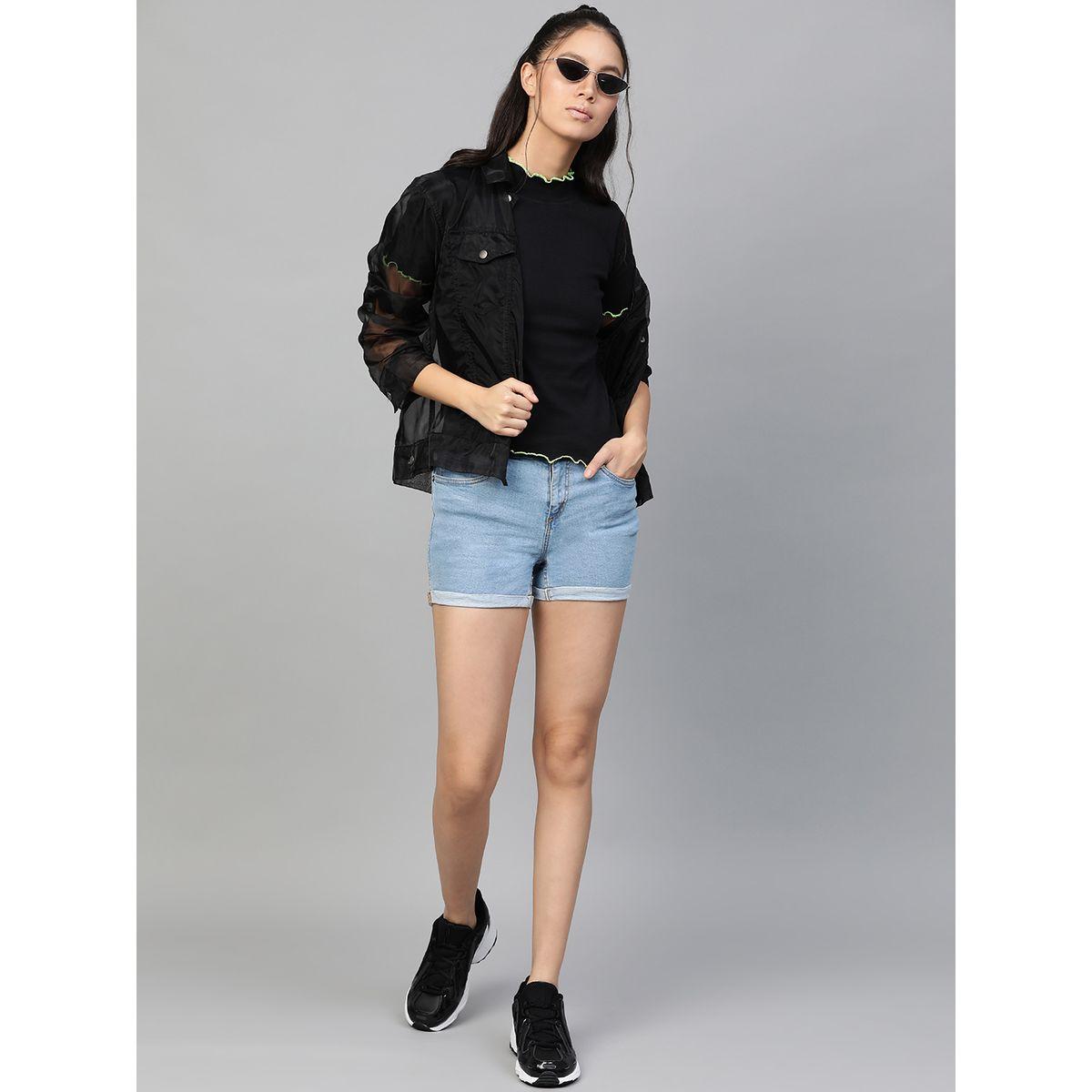 بلوزة مضلعة بتفاصيل مدروزة مع ياقة عالية ساسافراس × ستايلي-women-clothing-shirtsandblouses-blouses-image-4