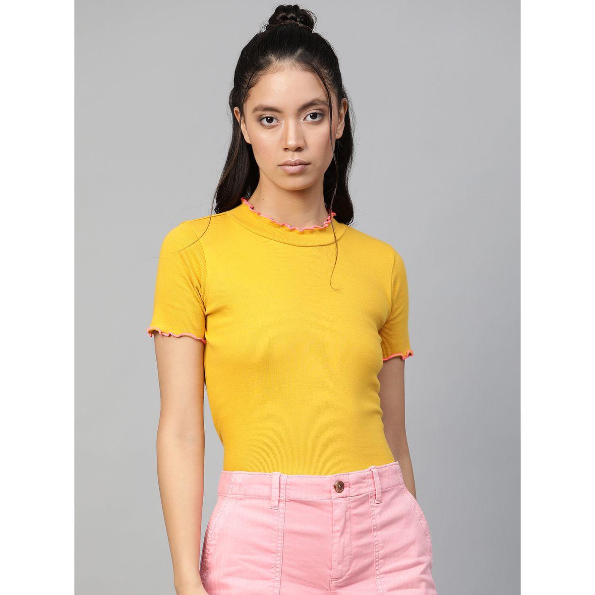 بلوزة مضلعة بتفاصيل مدروزة مع ياقة عالية ساسافراس × ستايلي-women-clothing-shirtsandblouses-blouses-image-1