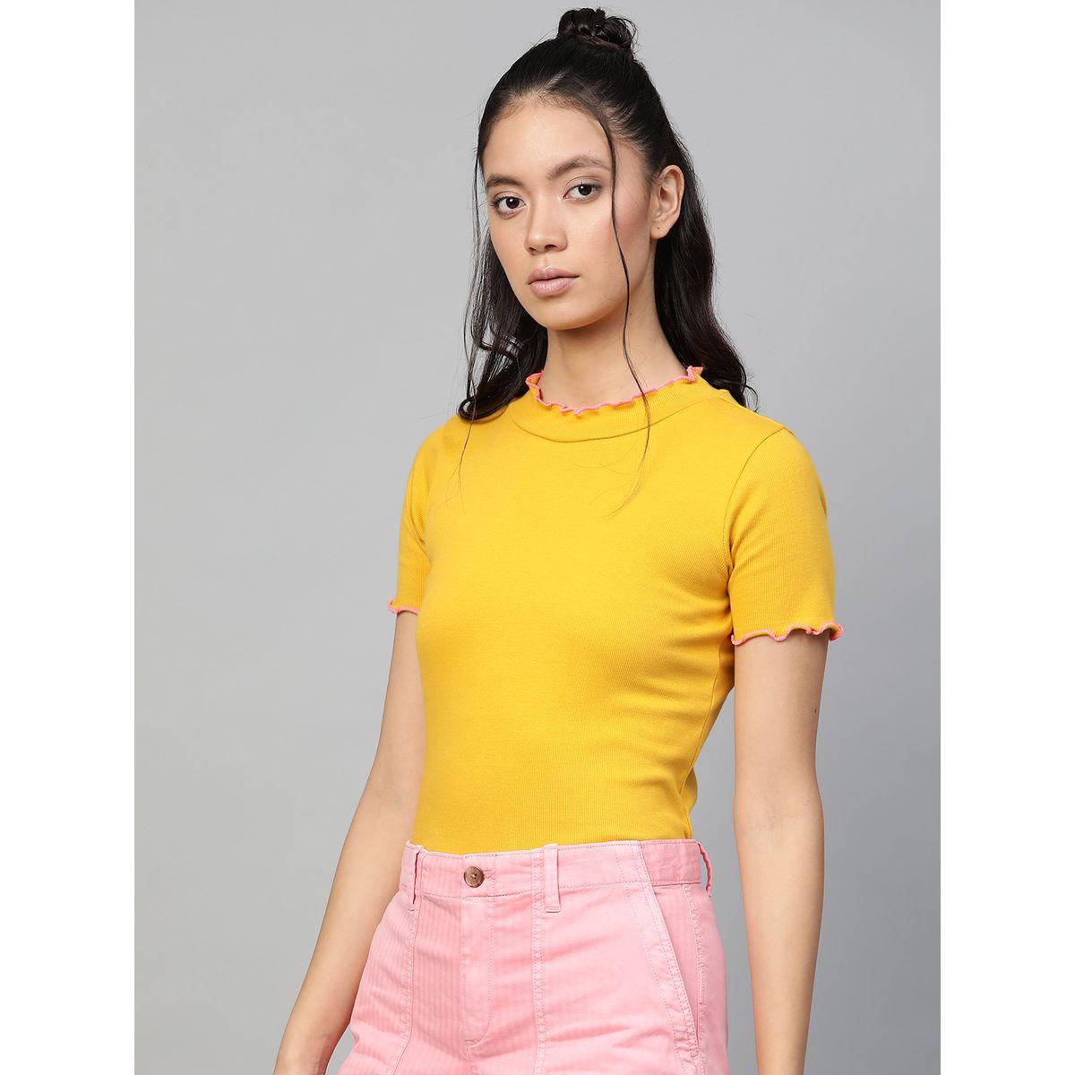 بلوزة مضلعة بتفاصيل مدروزة مع ياقة عالية ساسافراس × ستايلي-women-clothing-shirtsandblouses-blouses-image-2