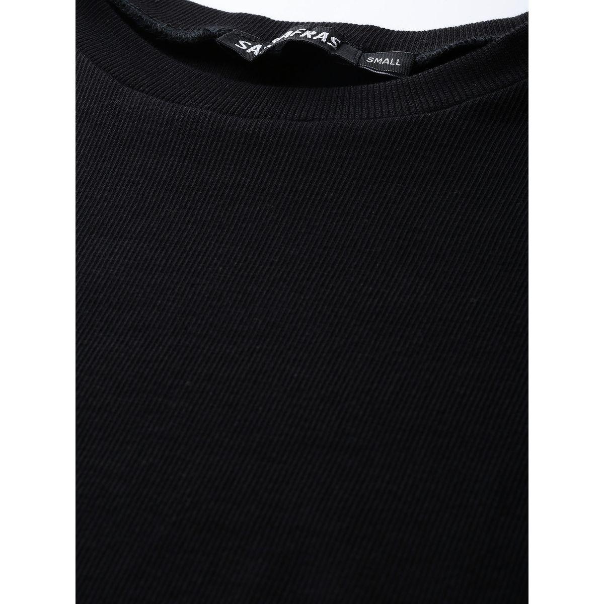 بلوزة قصيرة بتفاصيل مضلعة وياقة دائرية ساسافراس × ستايلي-women-clothing-tshirts-image-5