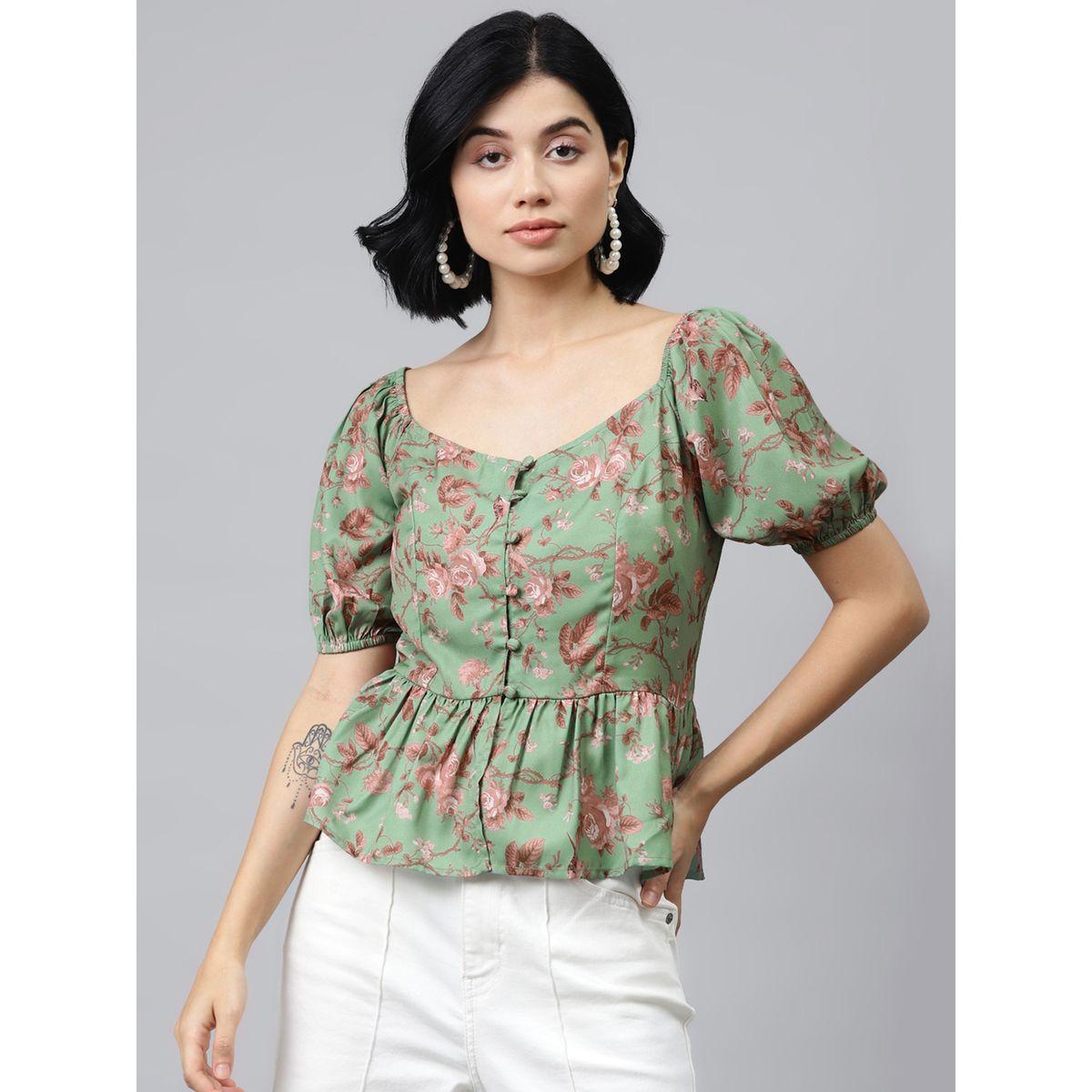 بلوزة بيبلوم مطبعة بزهور مع ازرار ساسافراس × ستايلي-women-clothing-shirtsandblouses-blouses-image-1