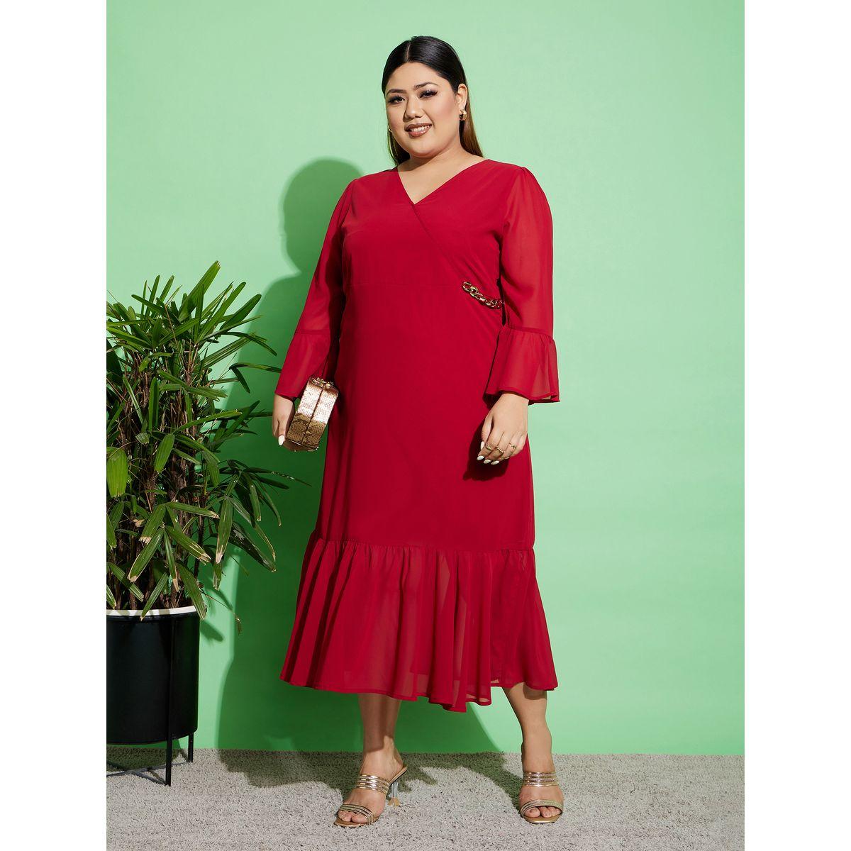 فستان بنمط لف وكسرات مع بنطال بارجل واسعة ساسافراس × ستايلي-women-clothing-dresses-image-1