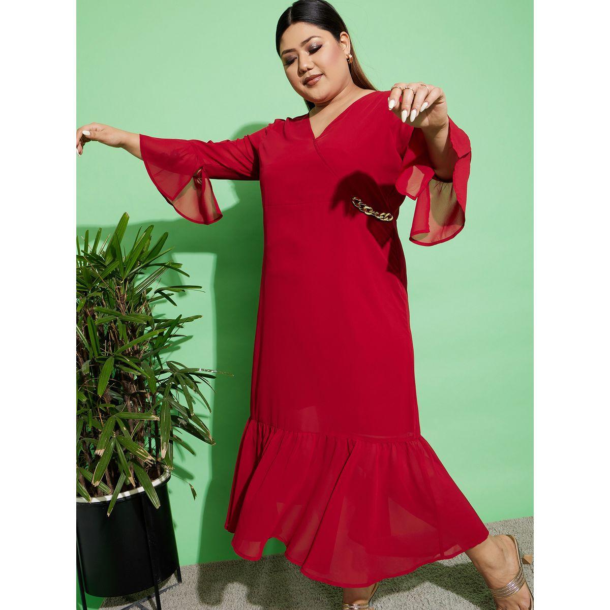 فستان بنمط لف وكسرات مع بنطال بارجل واسعة ساسافراس × ستايلي-women-clothing-dresses-image-2