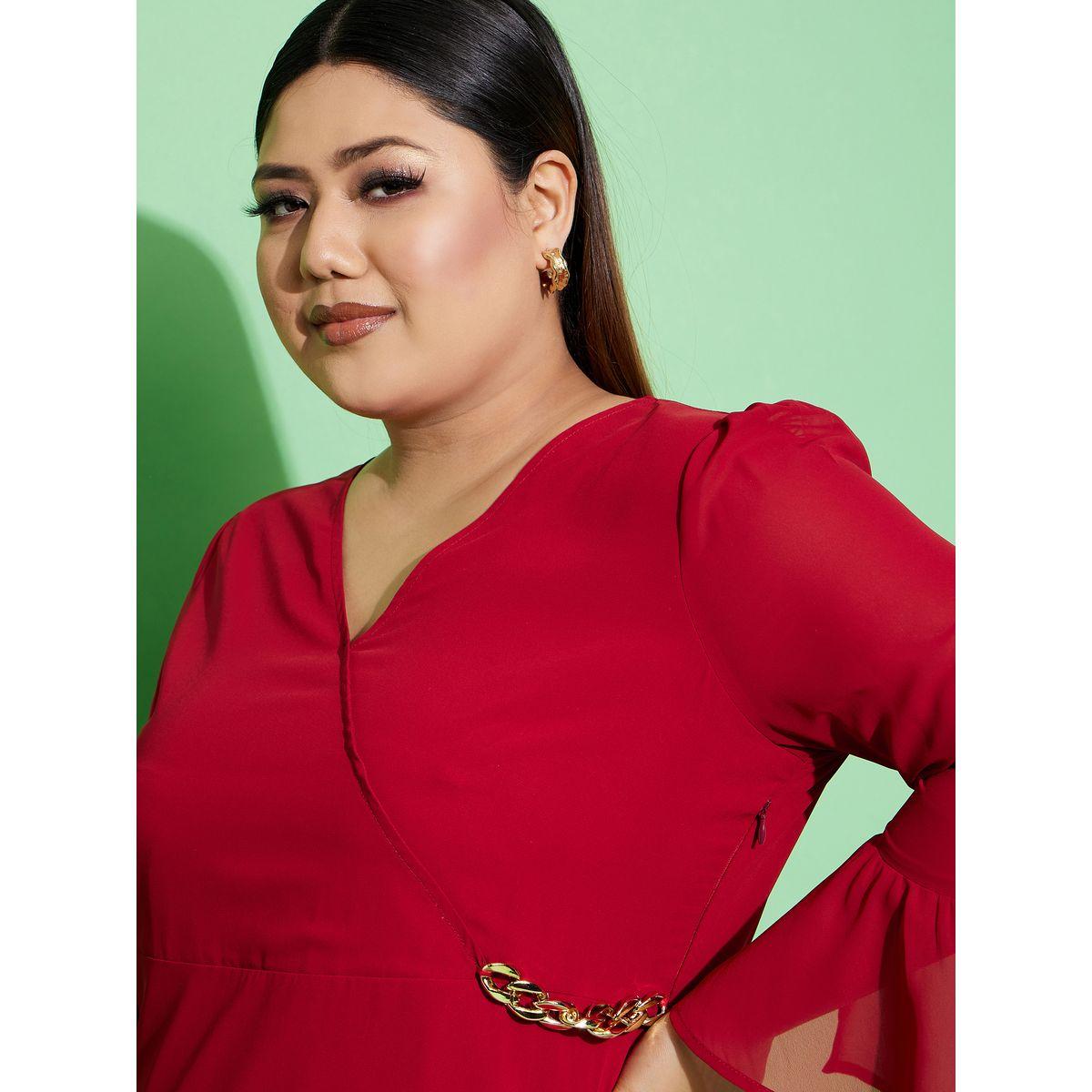 فستان بنمط لف وكسرات مع بنطال بارجل واسعة ساسافراس × ستايلي-women-clothing-dresses-image-4