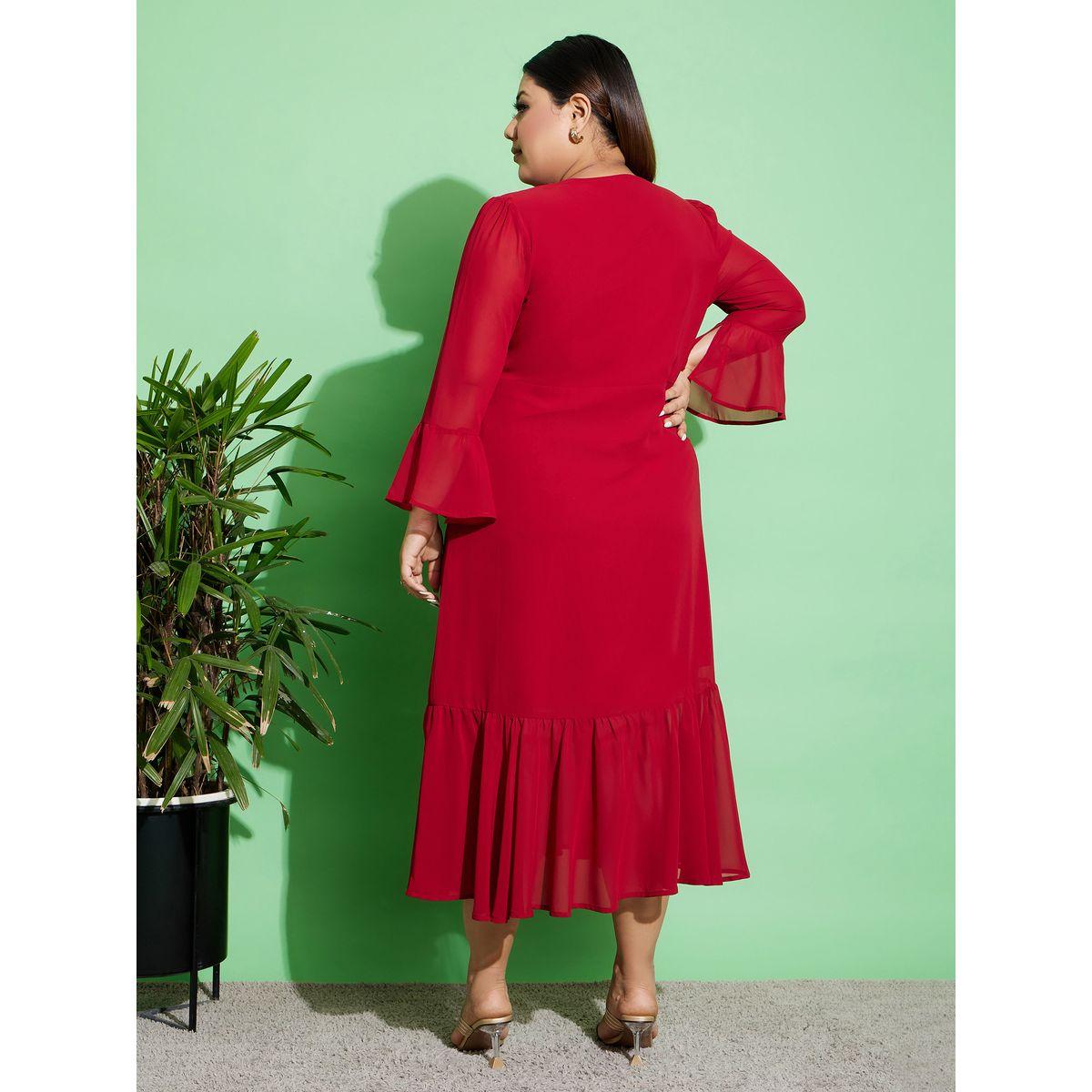 فستان بنمط لف وكسرات مع بنطال بارجل واسعة ساسافراس × ستايلي-women-clothing-dresses-image-5