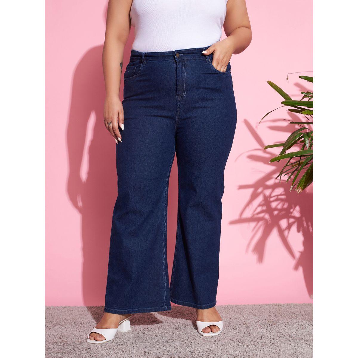 جينز بمقاس كبير وحافة بنمط جرس ساسافراس × ستايلي-women-clothing-bottoms-jeans-image-1