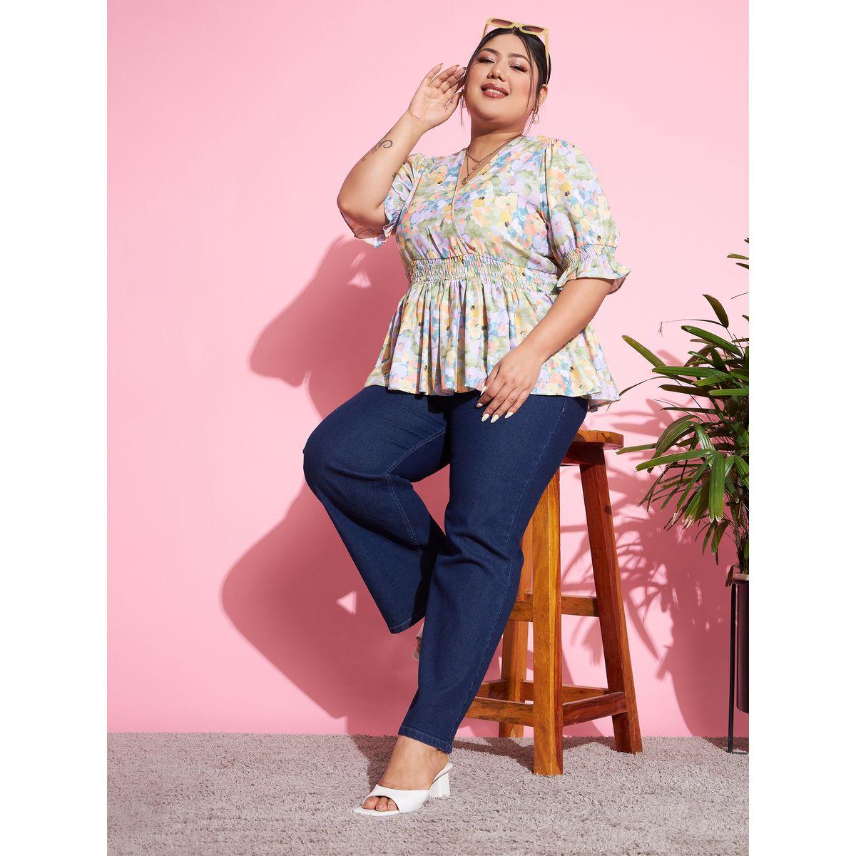 جينز بمقاس كبير وحافة بنمط جرس ساسافراس × ستايلي-women-clothing-bottoms-jeans-image-2