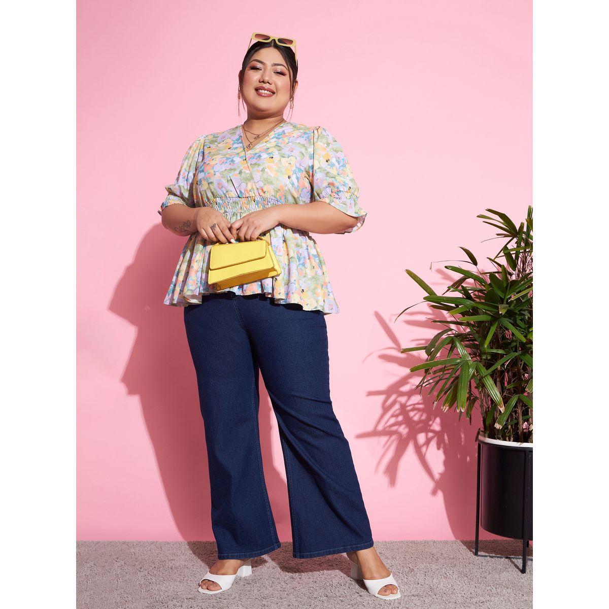 جينز بمقاس كبير وحافة بنمط جرس ساسافراس × ستايلي-women-clothing-bottoms-jeans-image-6