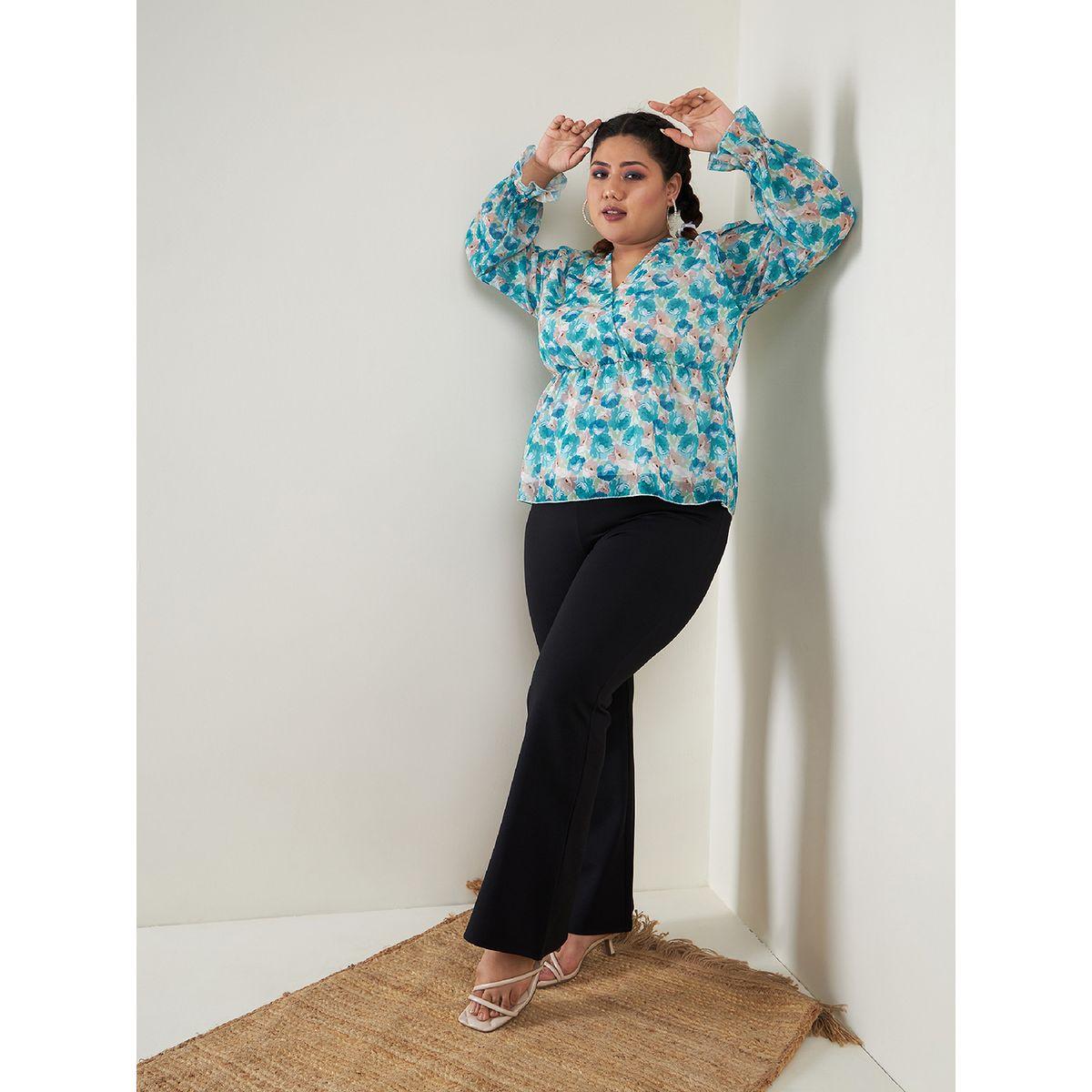 Sassafras X Styli  Plus Floral Print V Neck Peplum Top-women-clothing-shirtsandblouses-blouses-image-2