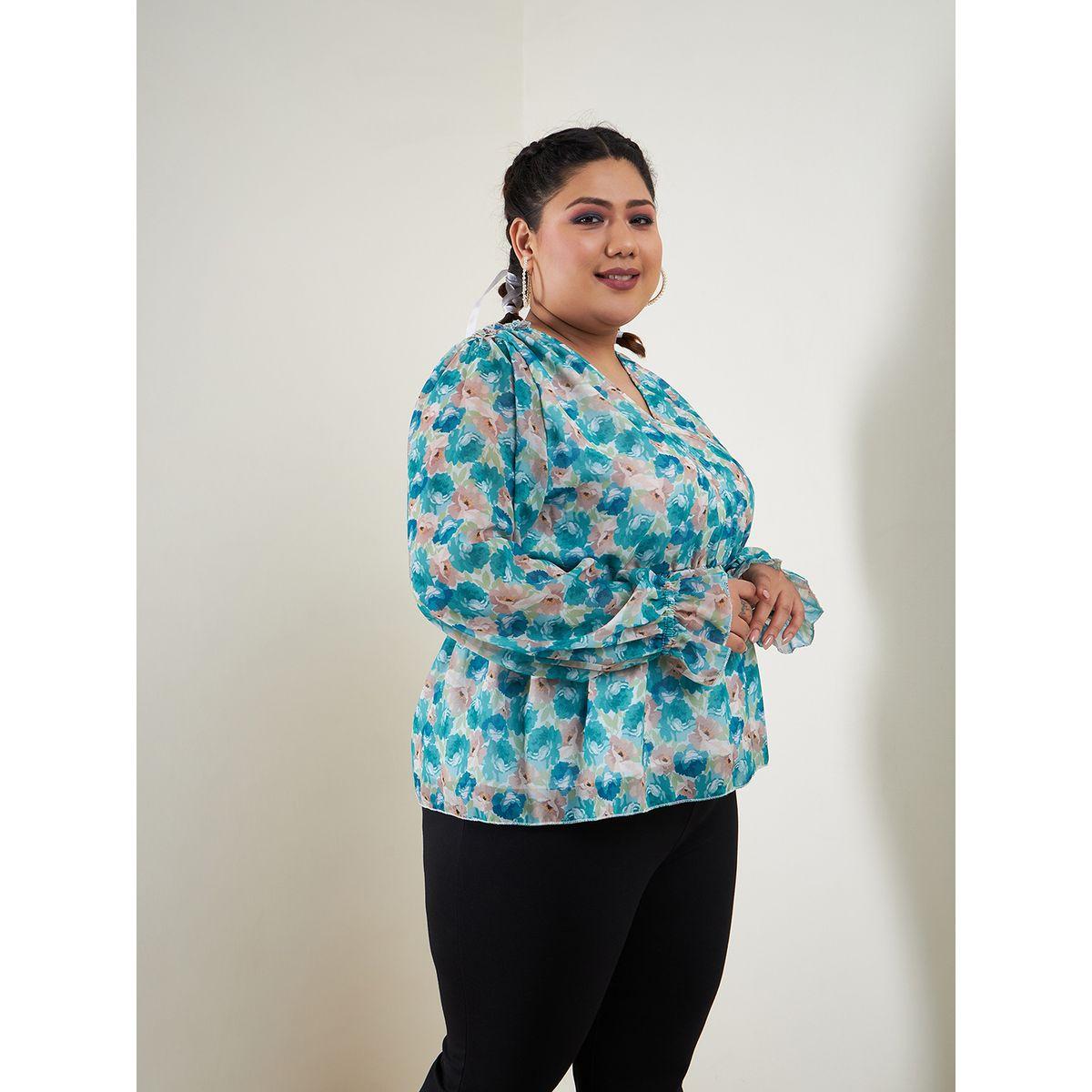 Sassafras X Styli  Plus Floral Print V Neck Peplum Top-women-clothing-shirtsandblouses-blouses-image-3