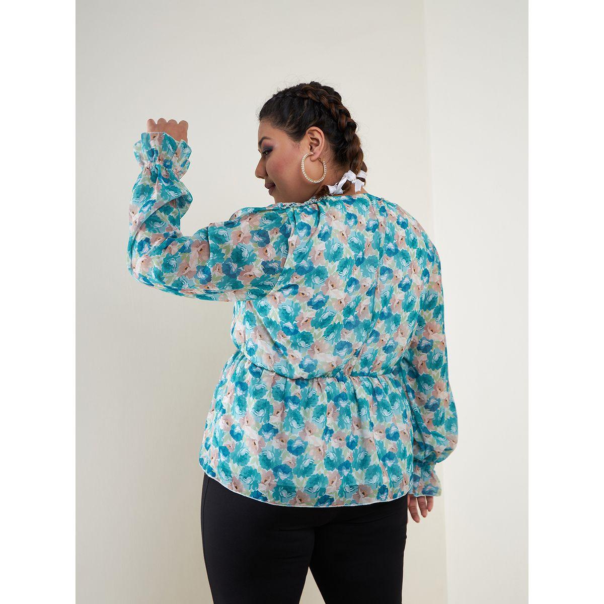 Sassafras X Styli  Plus Floral Print V Neck Peplum Top-women-clothing-shirtsandblouses-blouses-image-5