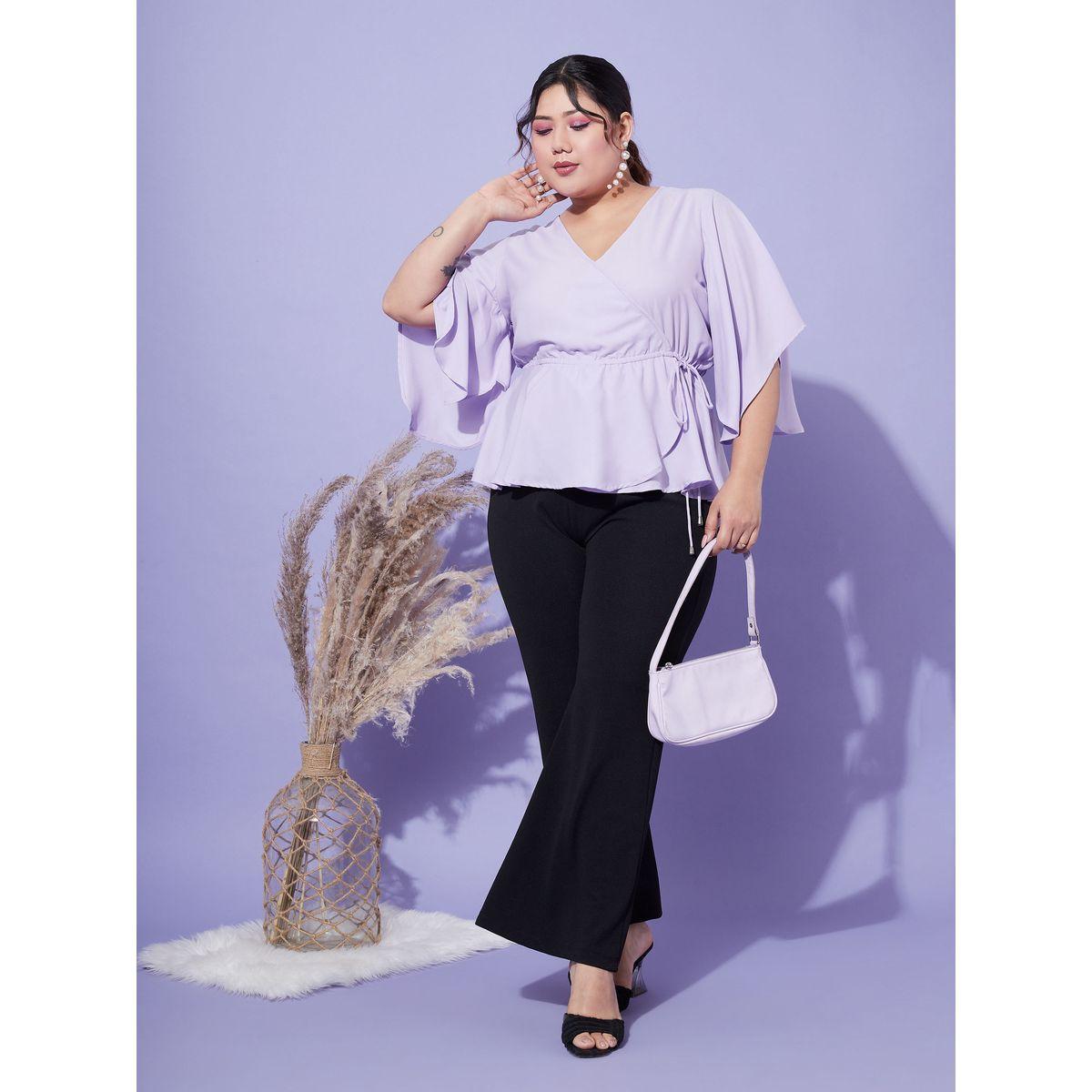 بلوزة سادة بمقاس كبير مع اكمام جرس ساسافراس × ستايلي-women-clothing-shirtsandblouses-blouses-image-1