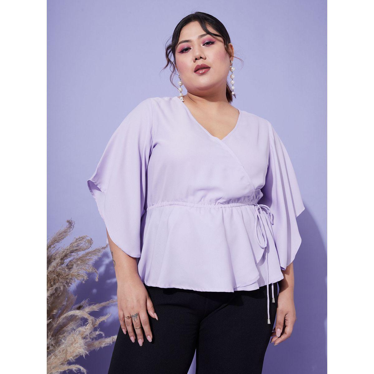 بلوزة سادة بمقاس كبير مع اكمام جرس ساسافراس × ستايلي-women-clothing-shirtsandblouses-blouses-image-2