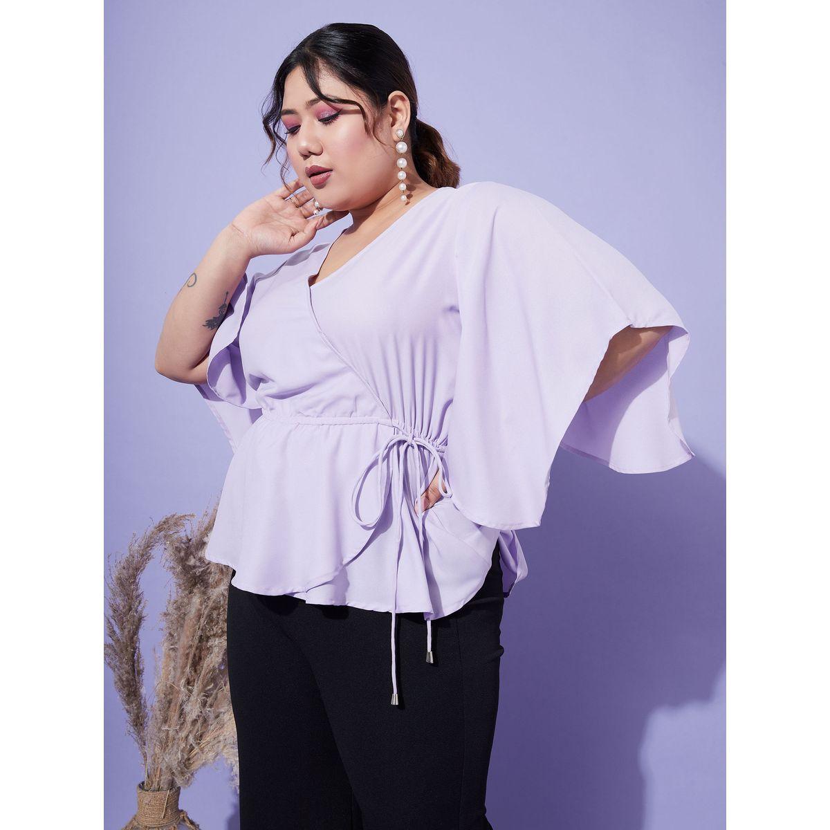 Sassafras X Styli  Plus Solid Wrap Top with Bell Sleeves-women-clothing-shirtsandblouses-blouses-image-3