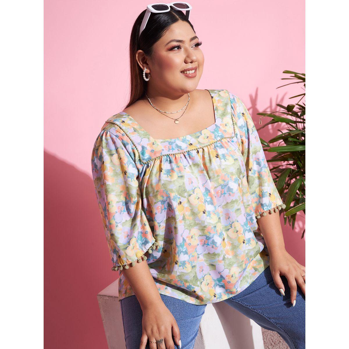 Sassafras X Styli  Plus Floral Print Square Neck Top-women-clothing-shirtsandblouses-blouses-image-1