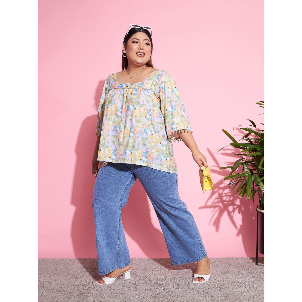بلوزة بمقاس كبير وطبعة زهور مع ياقة واسعة ساسافراس × ستايلي-women-clothing-shirtsandblouses-blouses-image-2