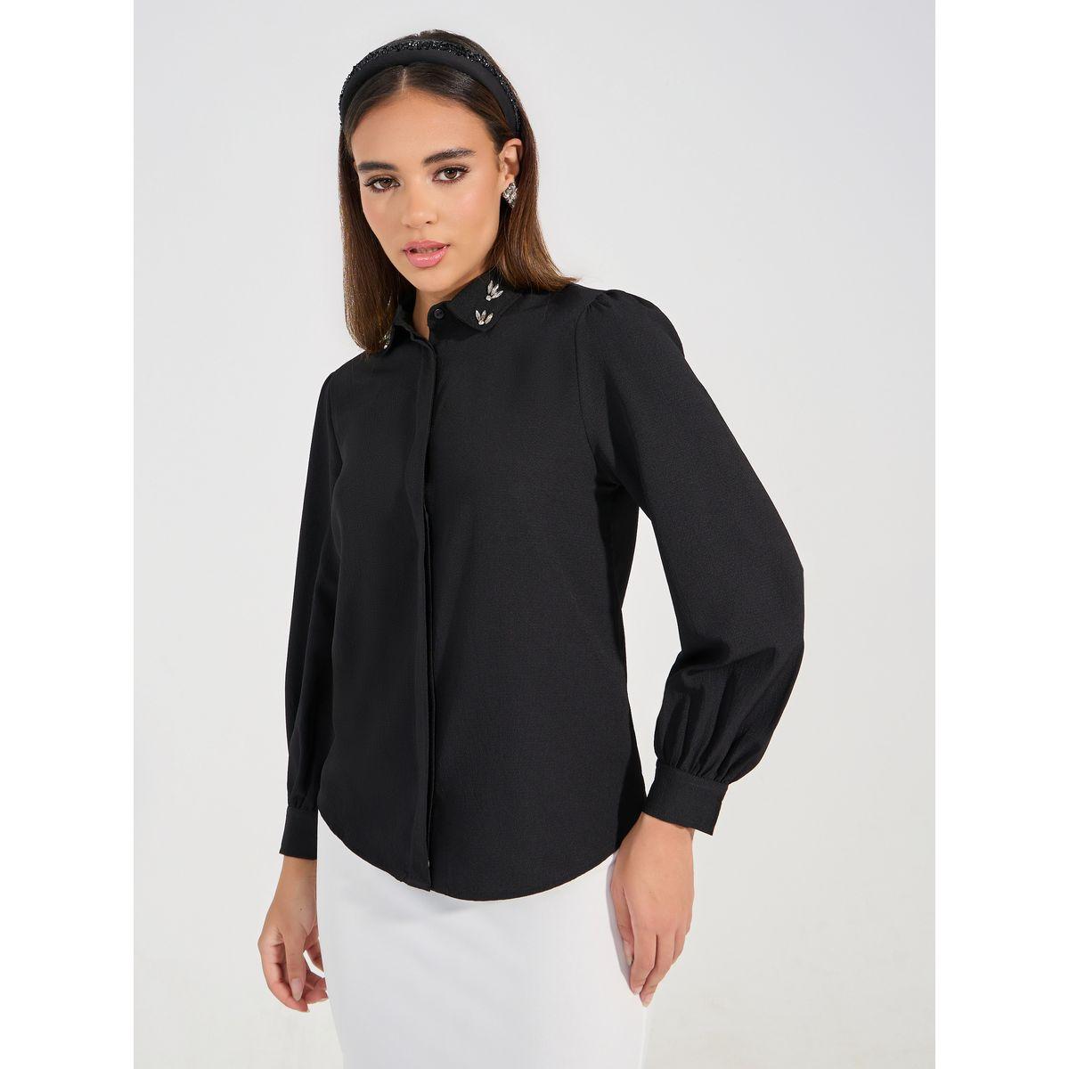 Styli Embellished Collar Woven Crepe Button Down Shirt-women-clothing-shirtsandblouses-shirts-image-3