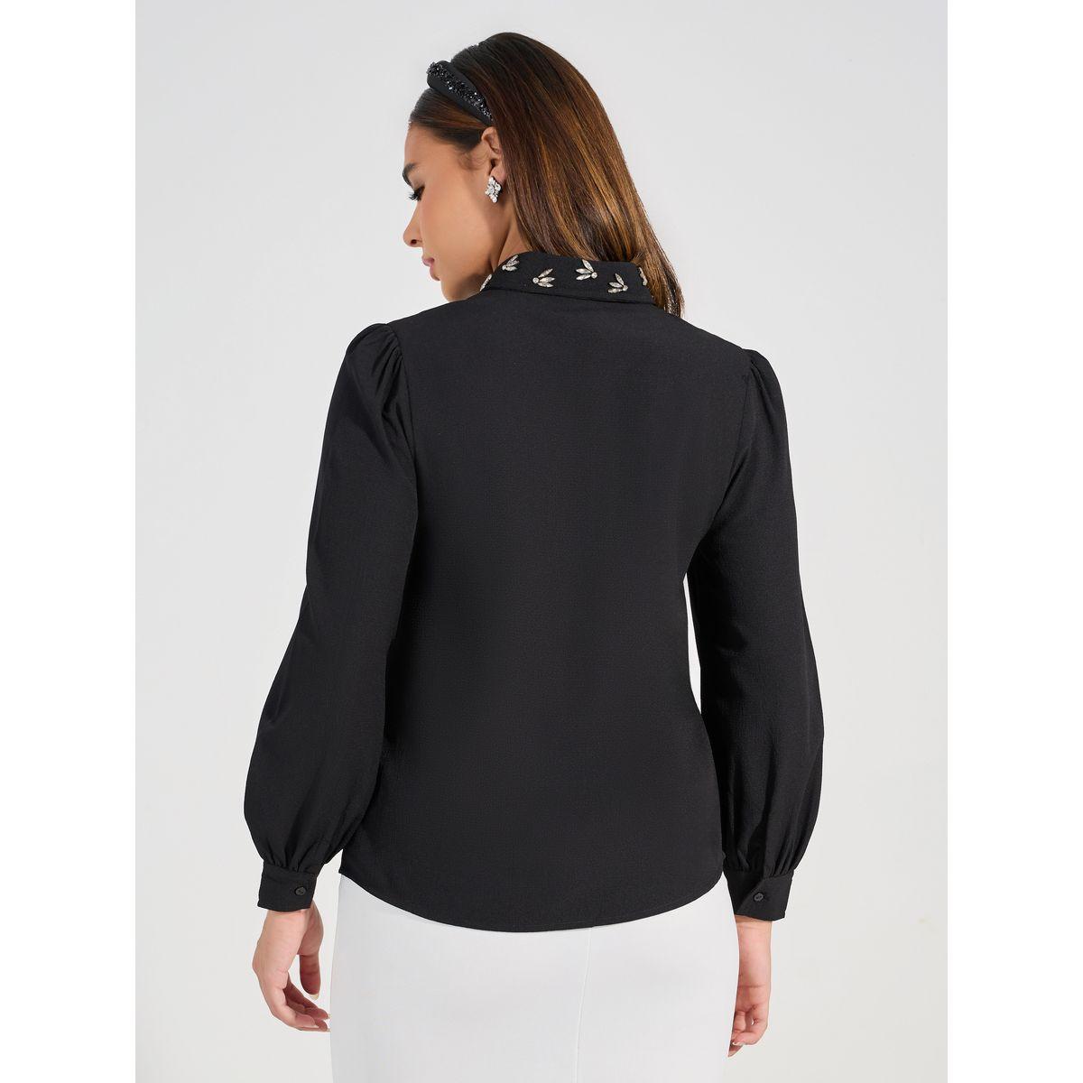 بلوزة منسوجة بياقة منمقة مع ازرار مخفية-women-clothing-shirtsandblouses-shirts-image-5