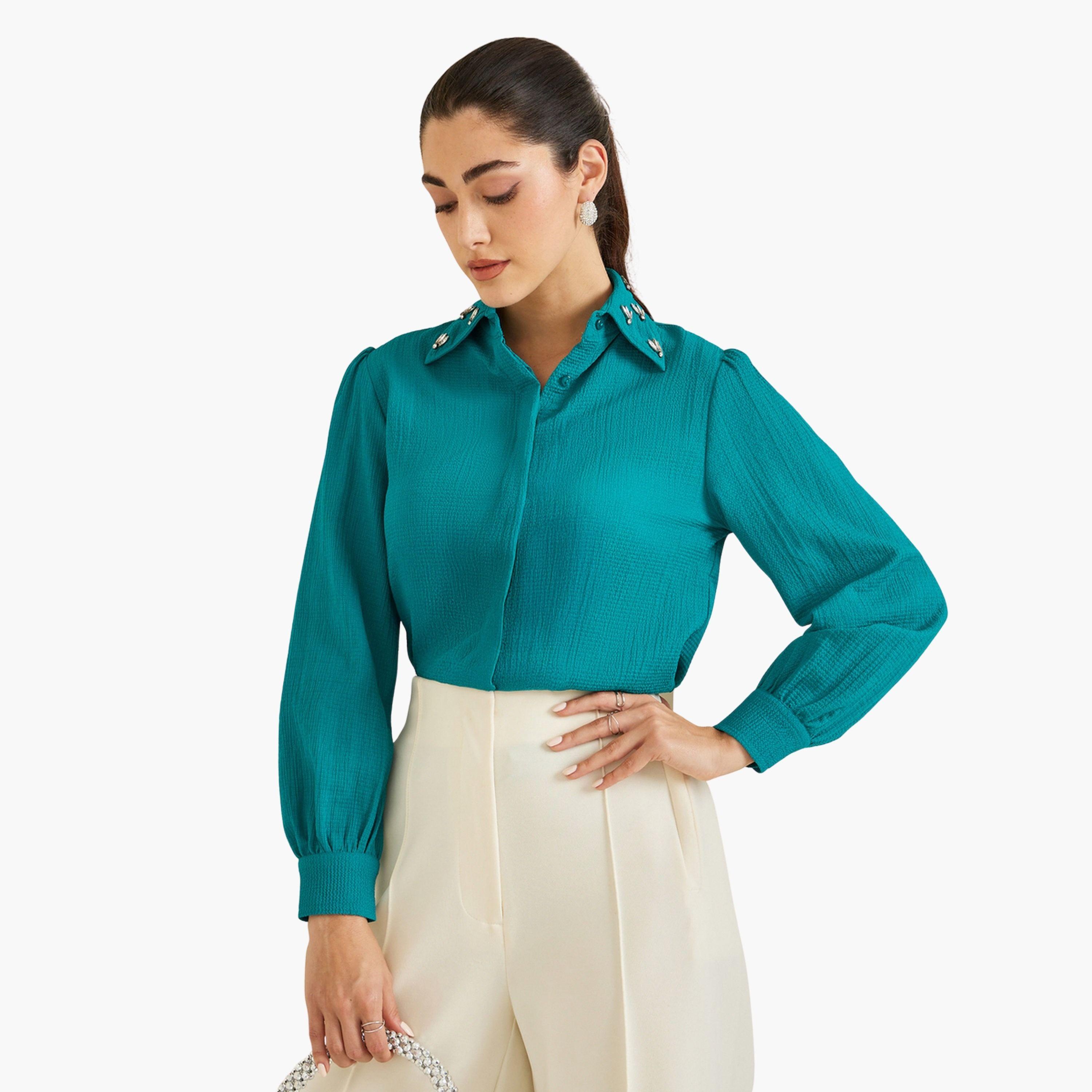 قميص كريب بياقة مزينة-women-clothing-shirtsandblouses-shirts-image-1