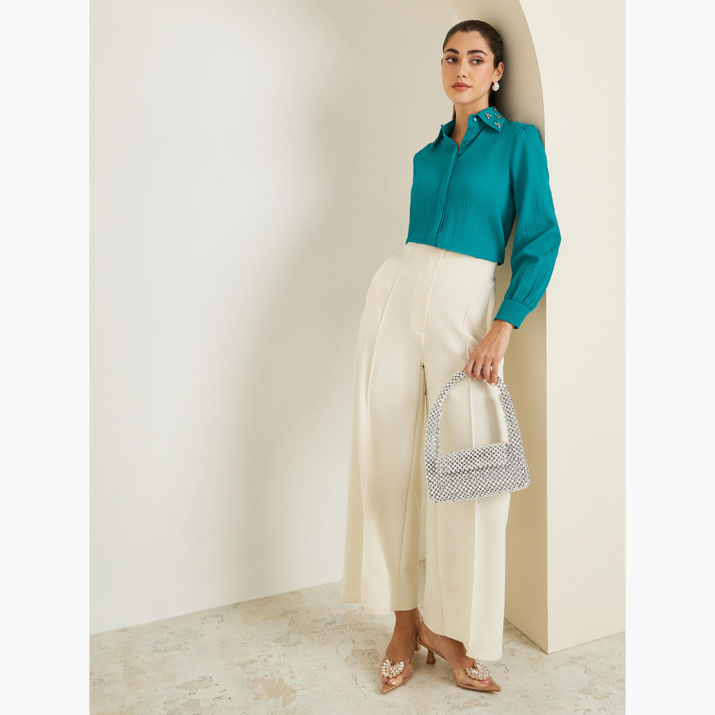 قميص كريب بياقة مزينة-women-clothing-shirtsandblouses-shirts-image-2