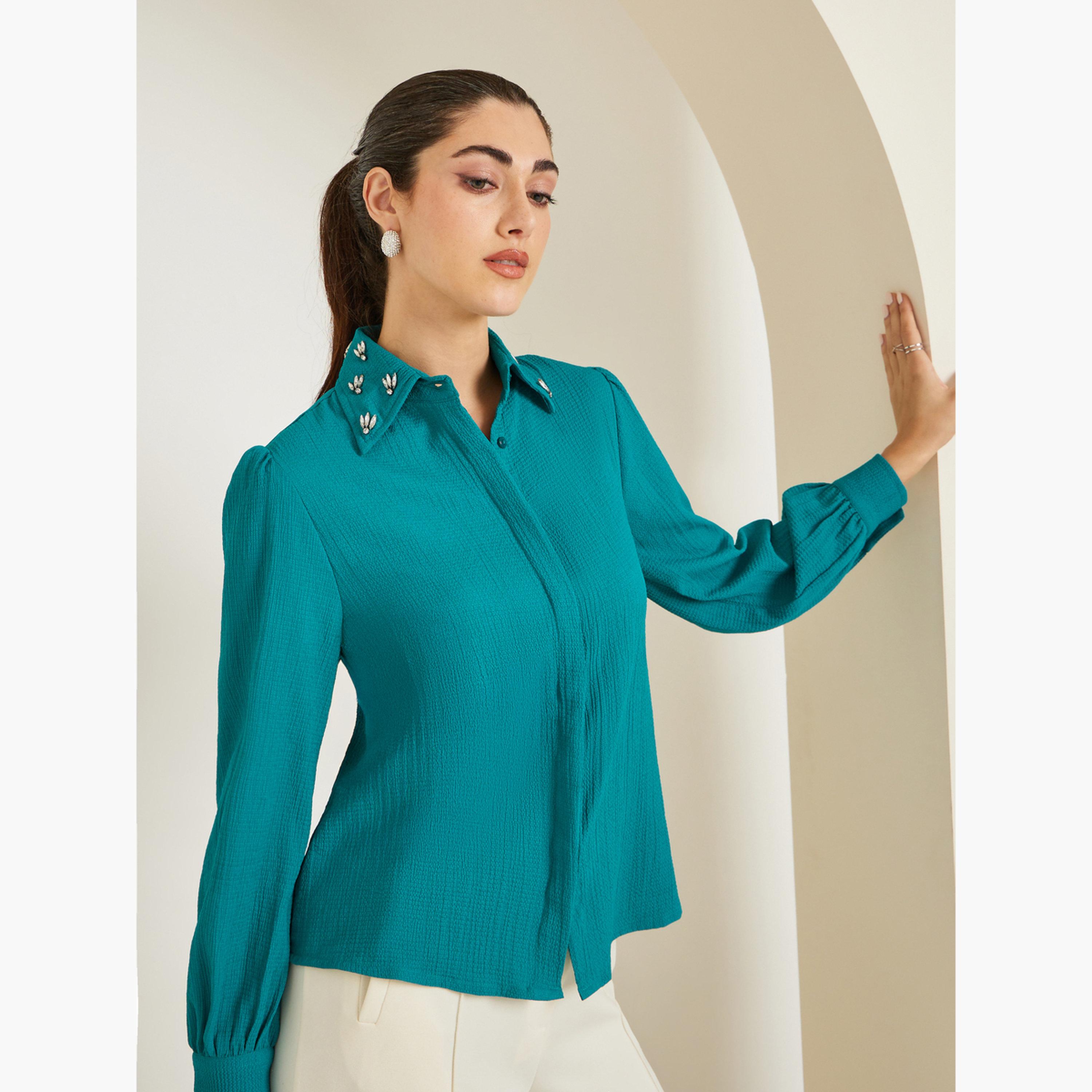 قميص كريب بياقة مزينة-women-clothing-shirtsandblouses-shirts-image-3