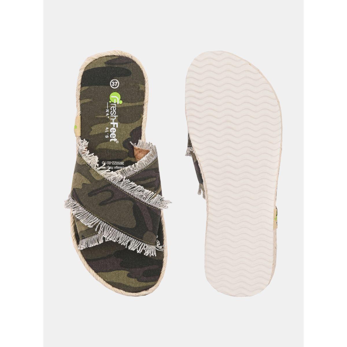 Fresh Feet X Styli  Frayed Trim Cross Strap  Camo Print Flat Sandal-women-shoes-sandals-flats-image-2