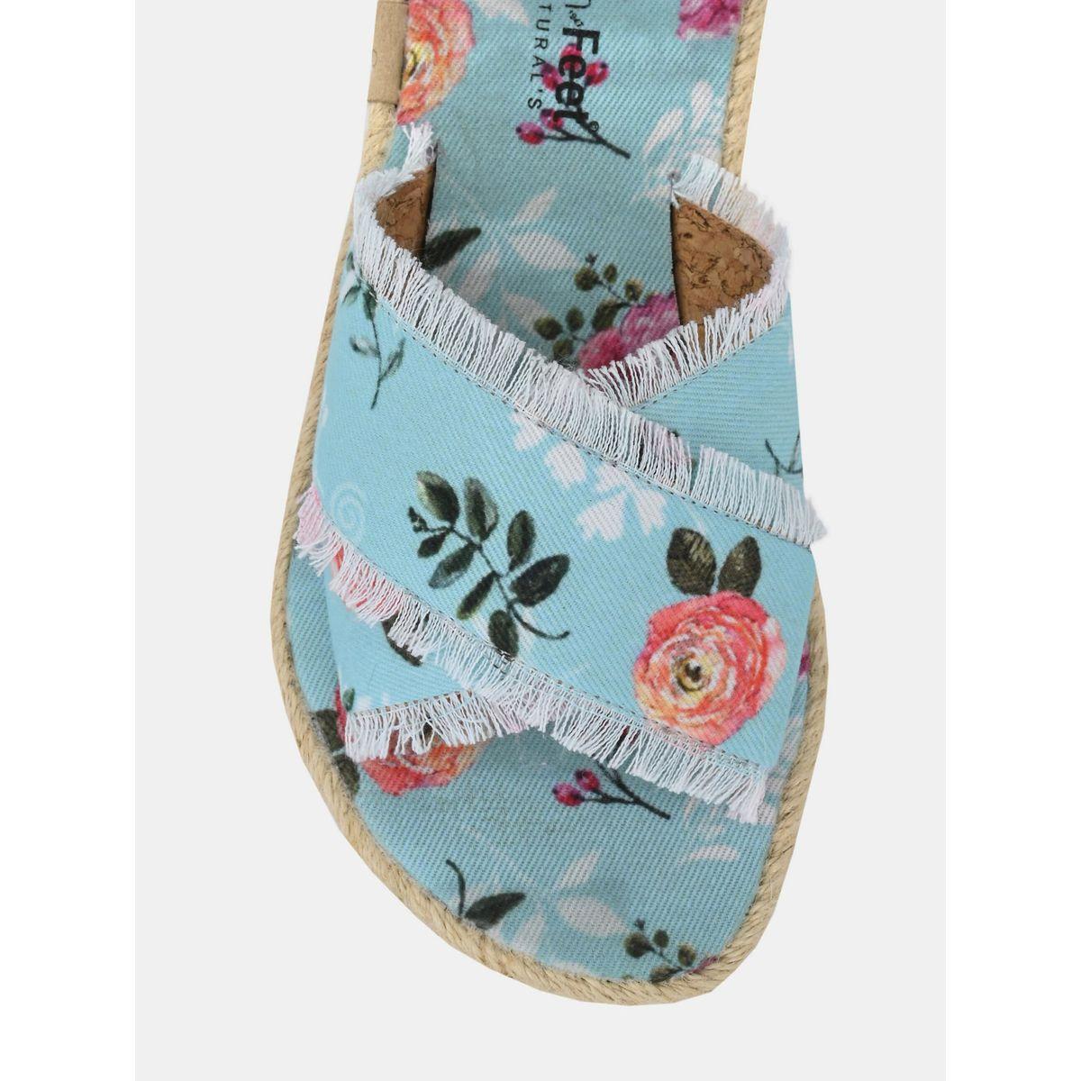 Fresh Feet X Styli  Frayed Trim Cross Strap Floral Print Flat Sandal-women-shoes-sandals-flats-image-2