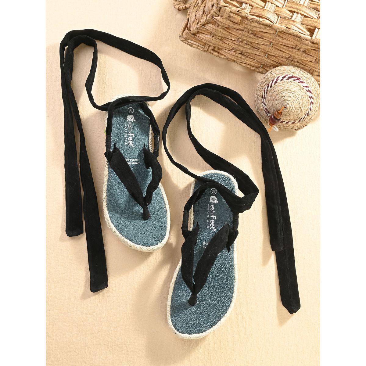 Fresh Feet X Styli  V Strap Ankle Tie Up Flat Sandals-women-shoes-sandals-flats-image-1